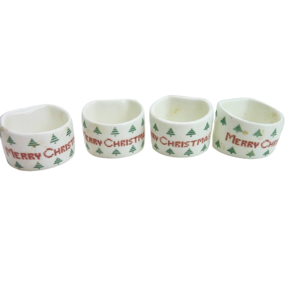 Vintage Christmas Tree Napkin Ring Holders Merry Christmas Ceramic Napkin Rings